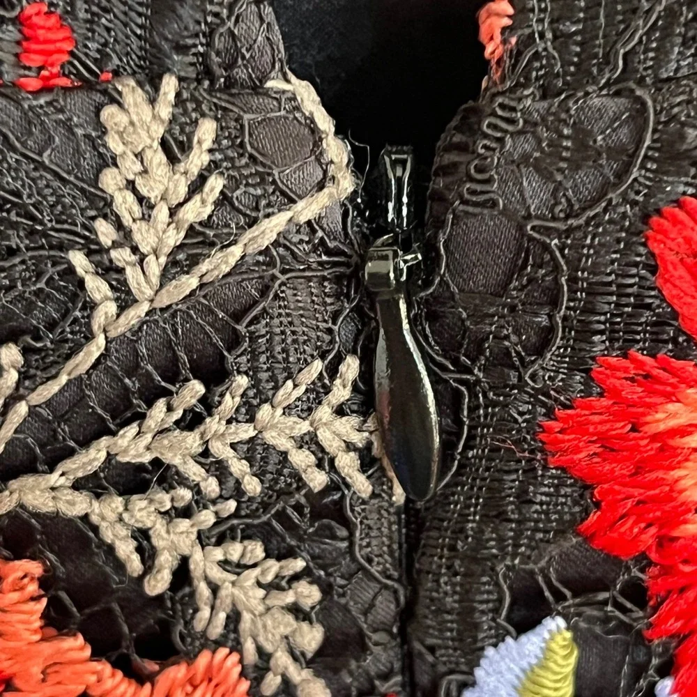 Lovers + Friends Black Floral Embroidered‎ Lace Jumpsuit Wide Leg V-Neck Small